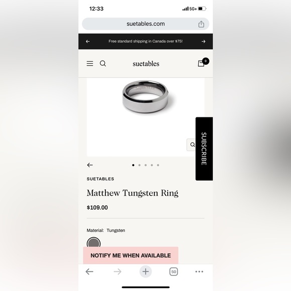 NEW! SUBTABLES Men’s size 10 tungsten ring! - Picture 2 of 6